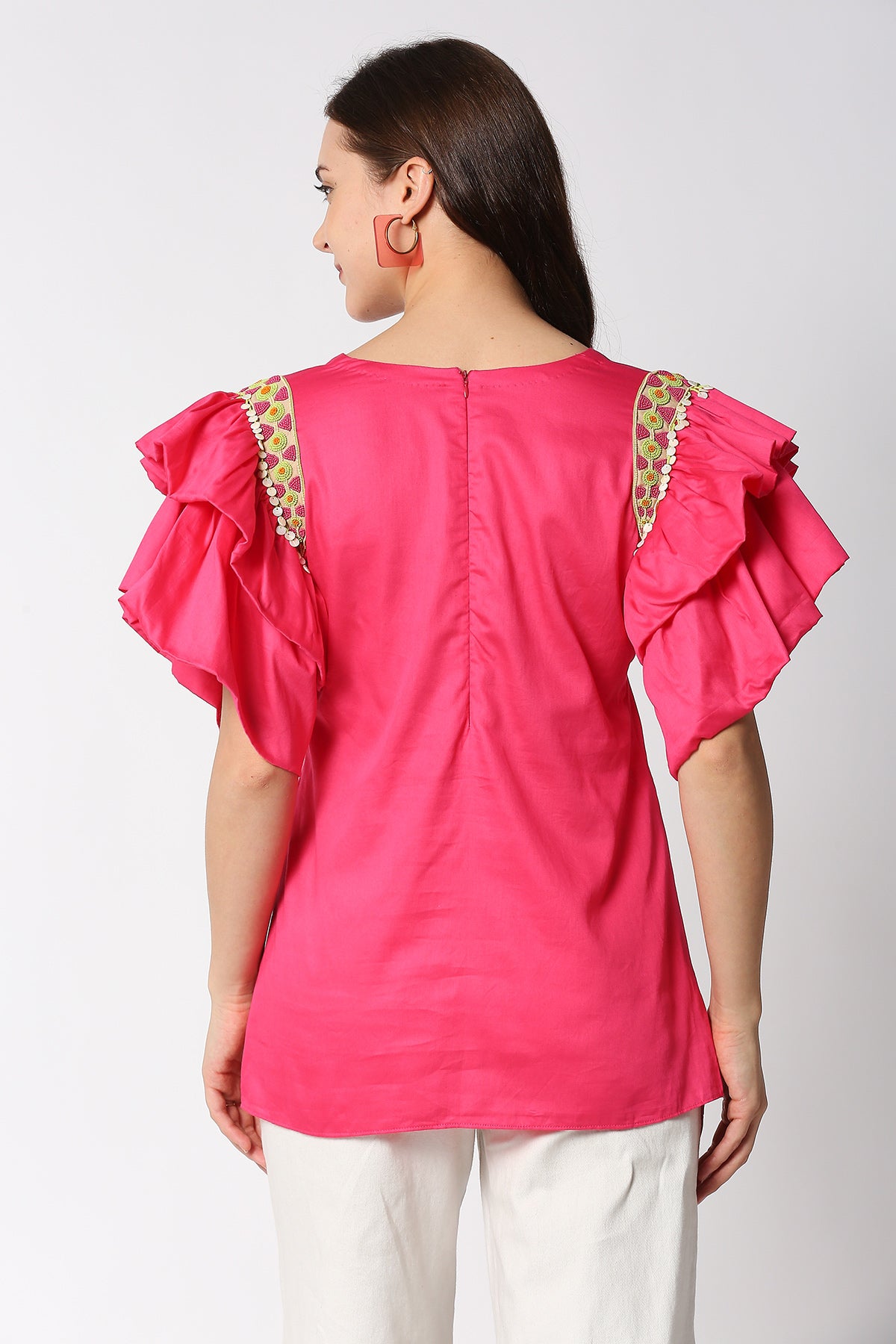 Fuschia Pink Double Ruffle Top