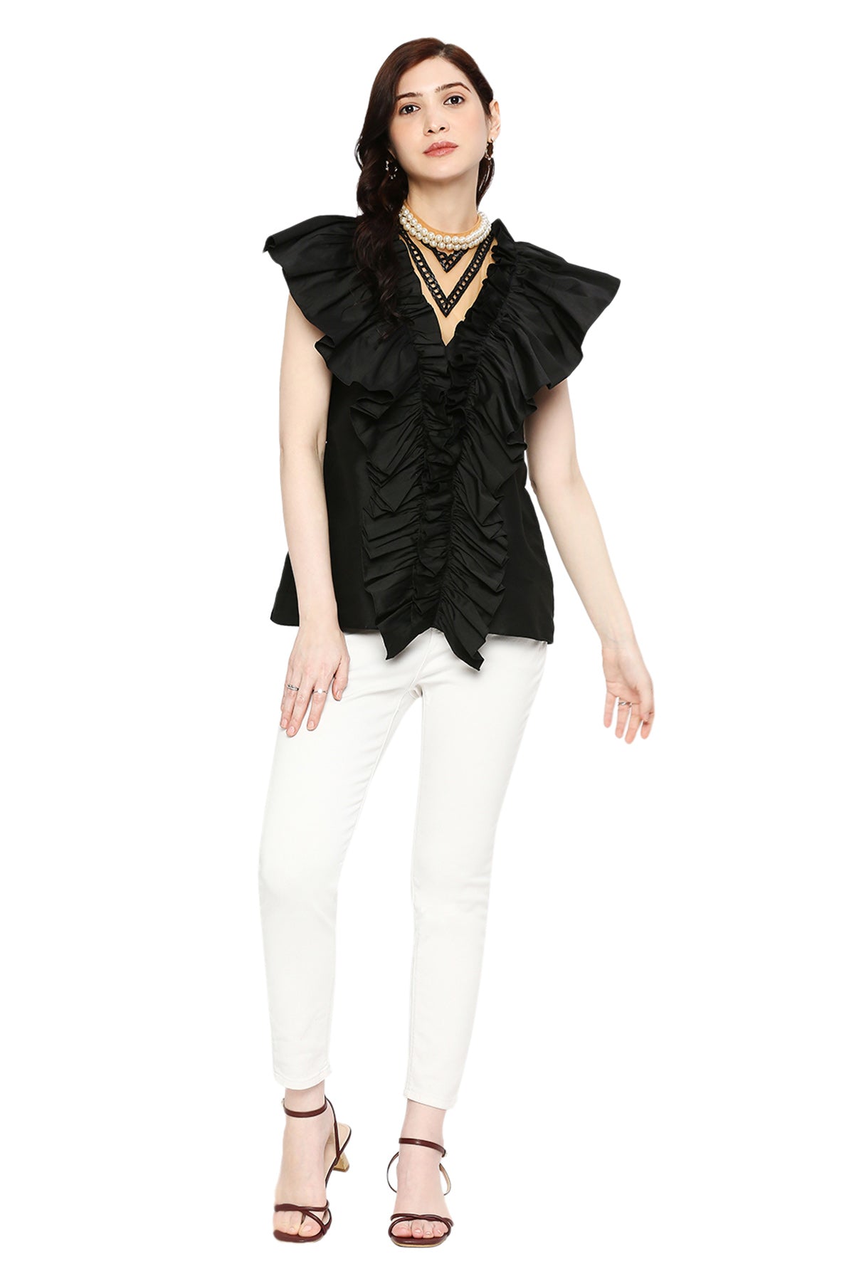 Black Pearl And Ruffle Top