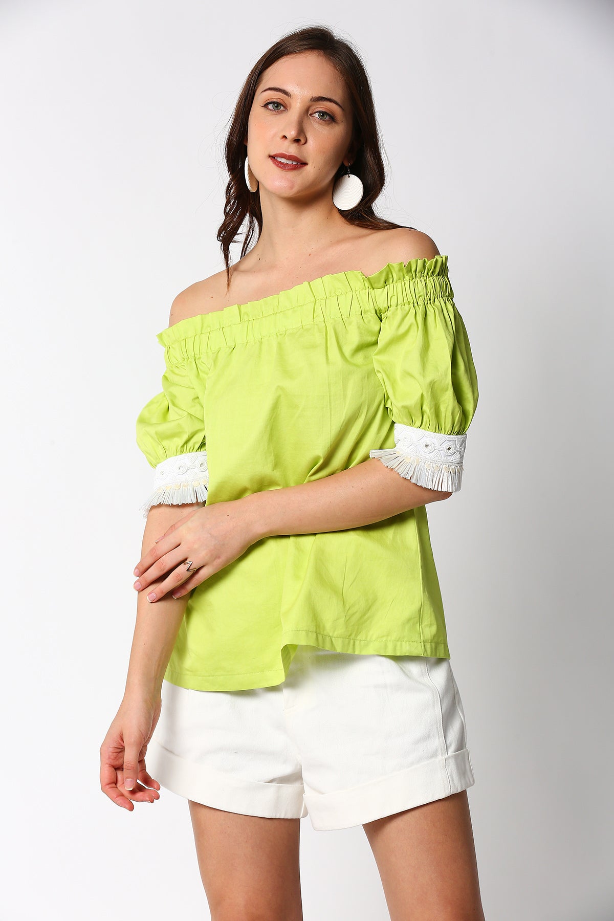 Lime green off shoulder top