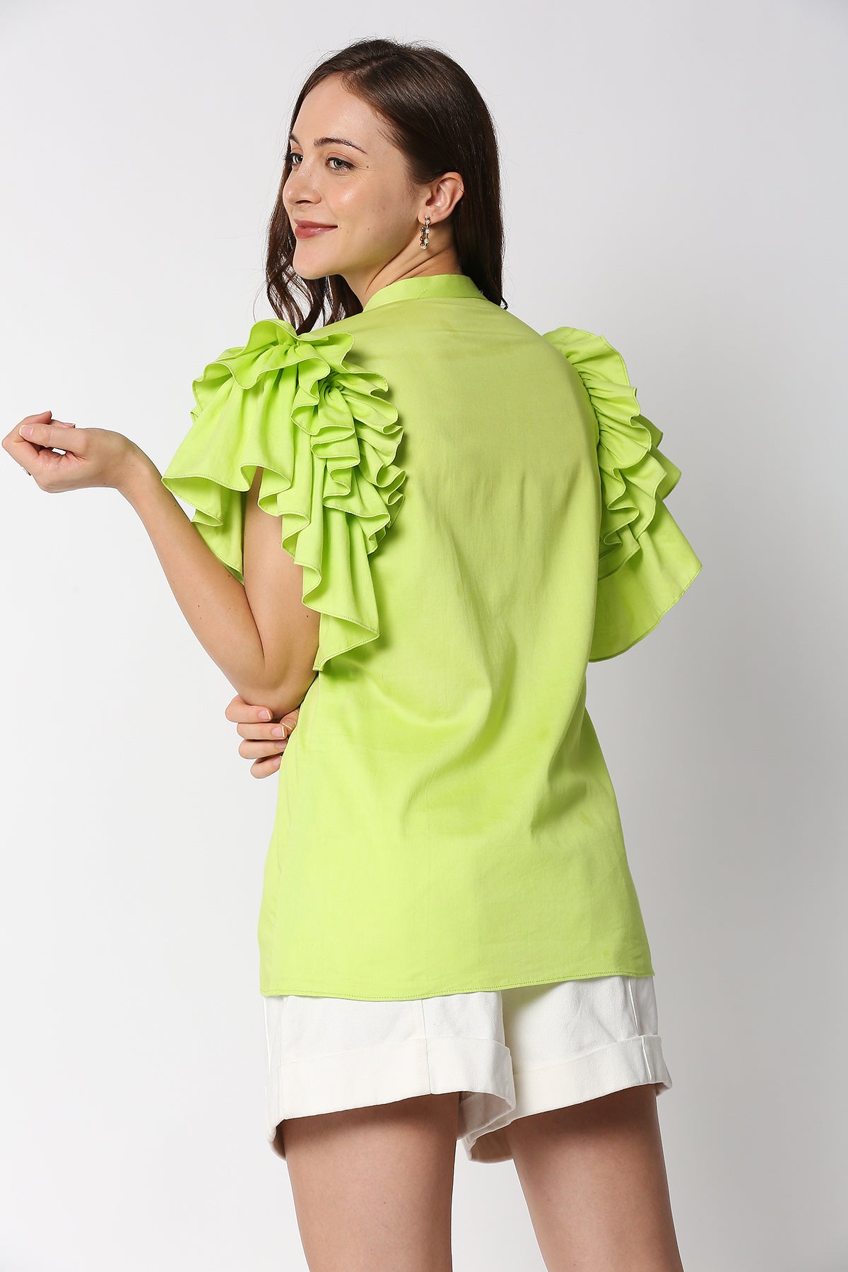 Lime Green Ruffle Sleeve Shirt