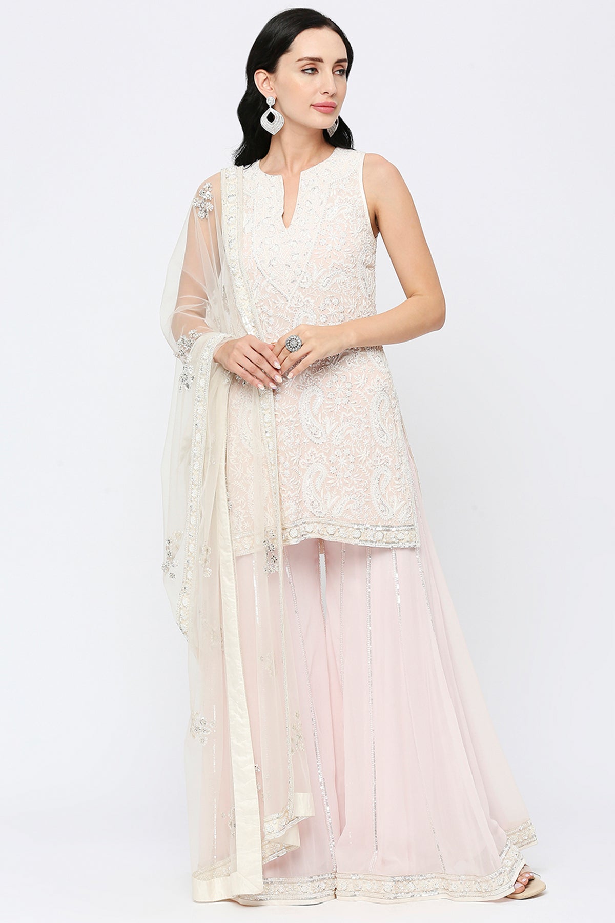 Sheer Pink Lucknowi Kurta Set