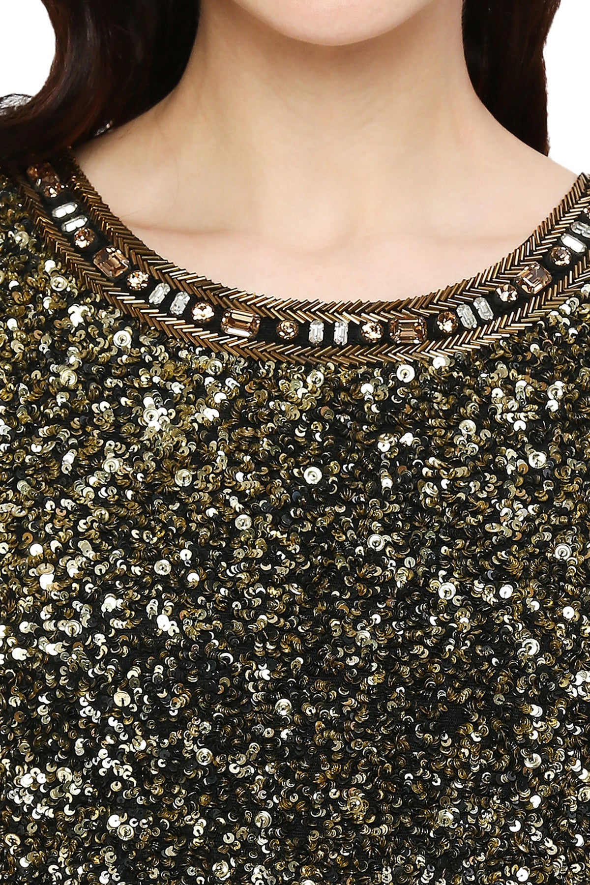 Gold sequins peplum top.